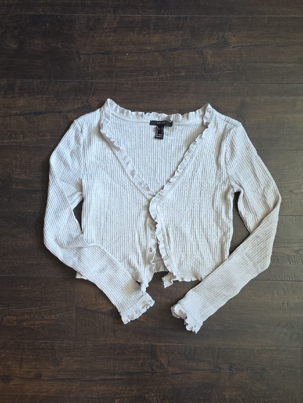 Forever 21 Light Gray Ruffled Ribbed Crop Top